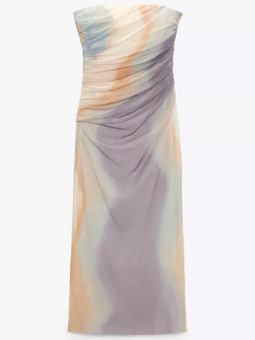 Strapless Printed Tulle Dress - Zara